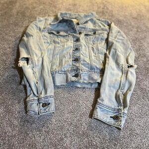 Old Navy Special Edition Cropped Denim Jacket Women's Distressed Y2K Grunge M